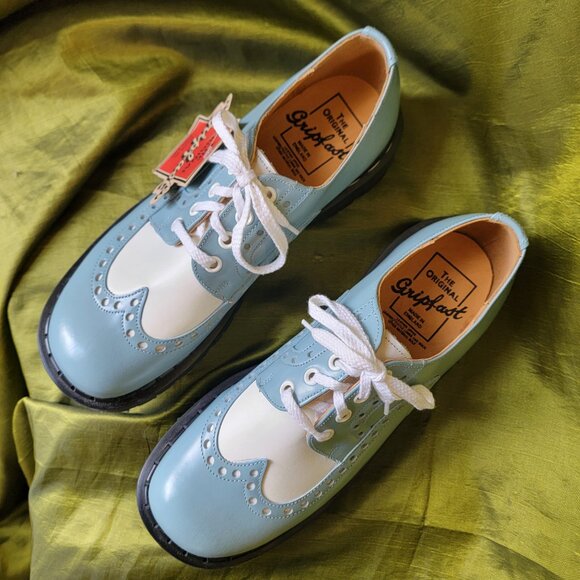Vintage Gripfast Baby Blue Oxford Wingtip Unisex SZ 12 Women NWT Made In England - Picture 3 of 12